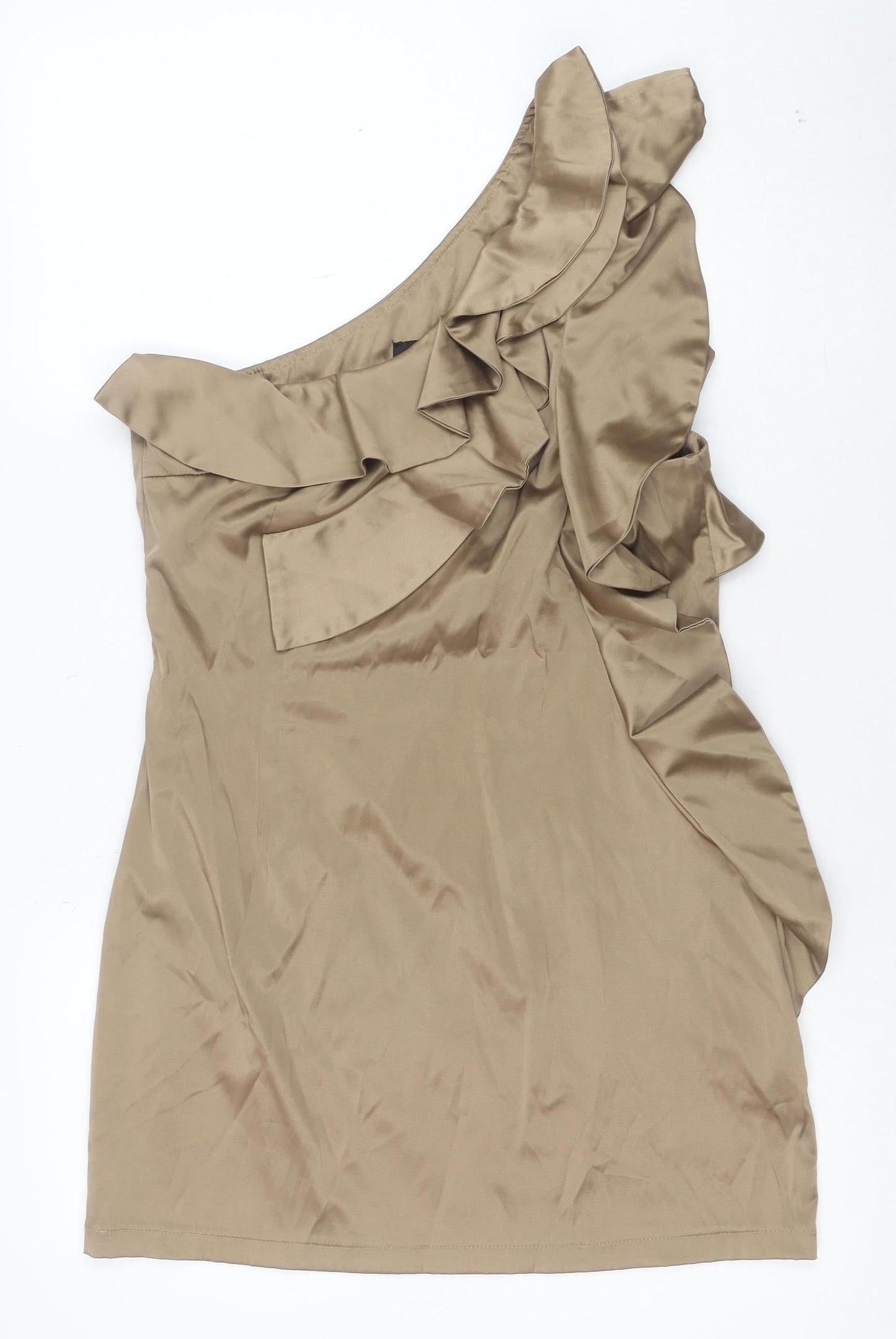 Lilia Women’s Beige One Shoulder Ruffle Bodycon Dress Size 16