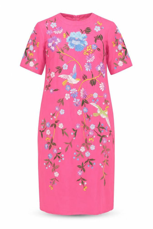 ASOS Women Pink Embroidered Floral Midi Sheath Dress Size 6