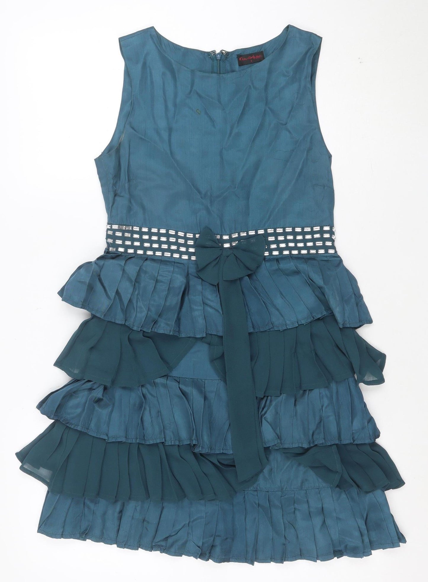 Miss Selfridge Women’s Blue Ruffle Bow Shift Party Dress Size 8