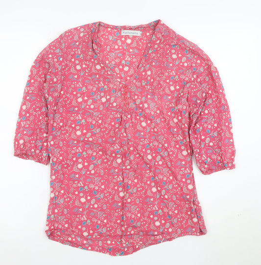 Pachamama Women’s Pink Floral Cotton 3/4 Sleeve V-Neck Tunic Blouse Size L