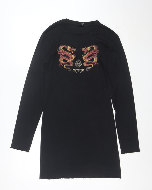 Urban Outfitters Women's Black Dragon Long Sleeve T-Shirt Dress M