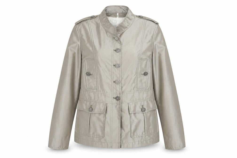 Cino Women Beige Military Style Buttoned Mid-Length Jacket L