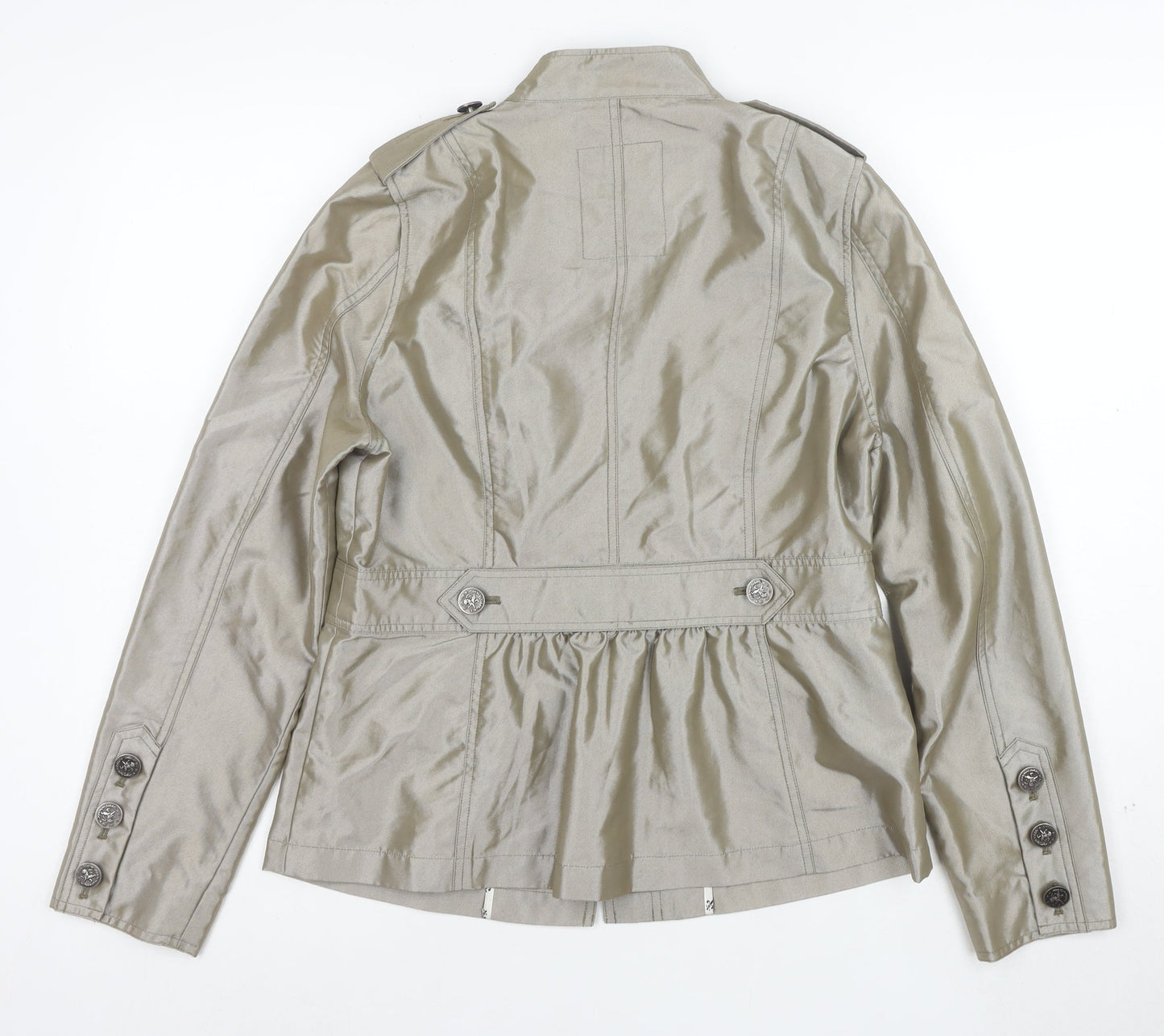 Cino Women Beige Military Style Buttoned Mid-Length Jacket L