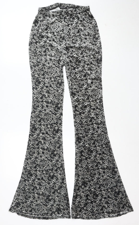 Nasty Gal Women's Black Floral Flared Jersey Trousers Size 6