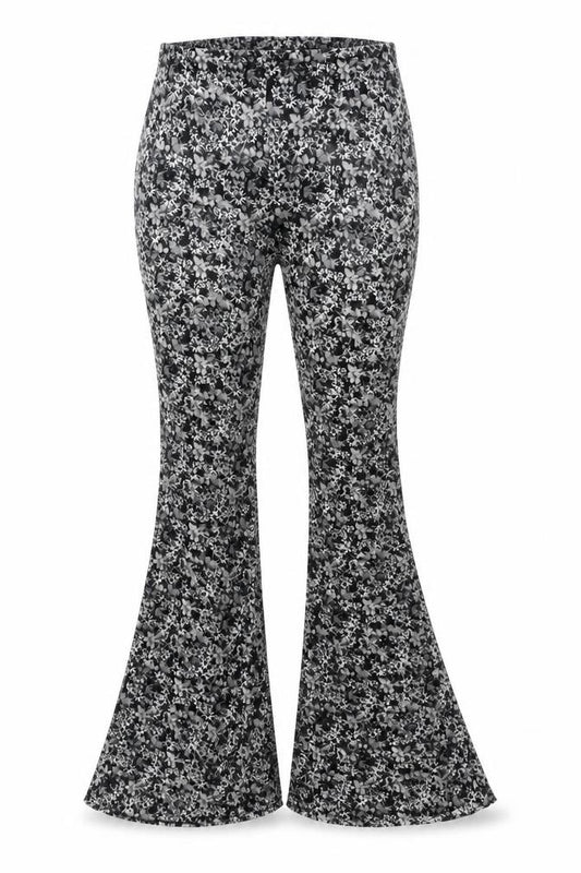 Nasty Gal Women's Black Floral Flared Jersey Trousers Size 6