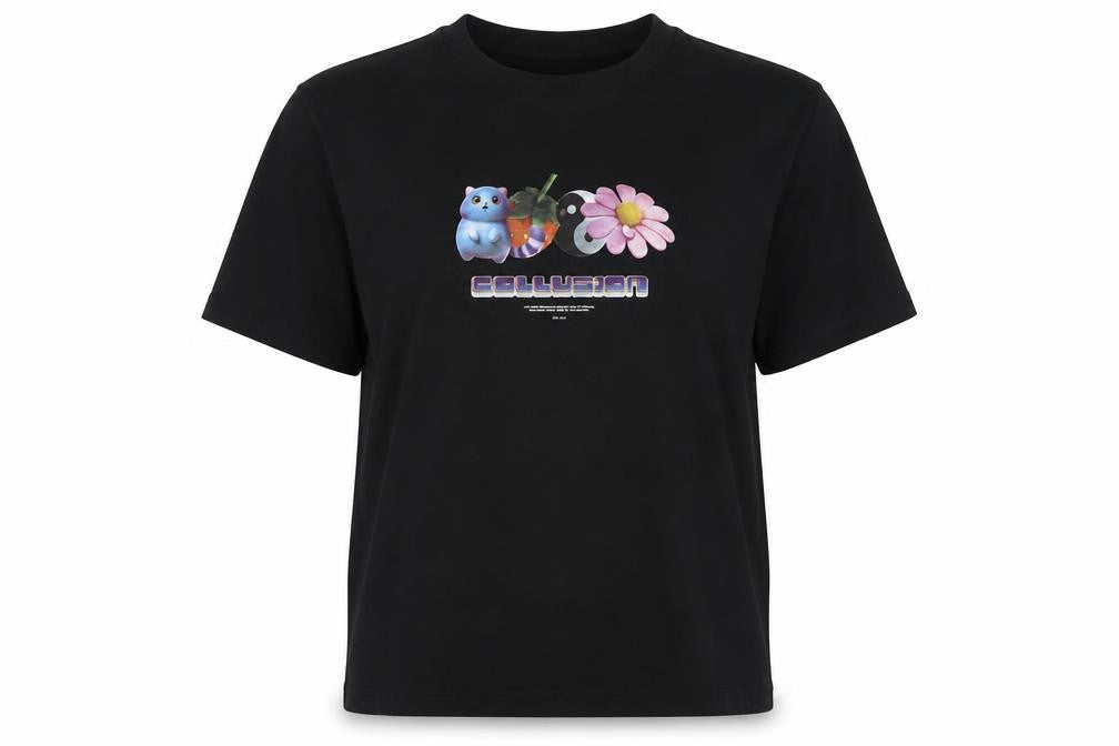 Collusion Women's Black Graphic Cotton T-Shirt Medium Short Sleeve