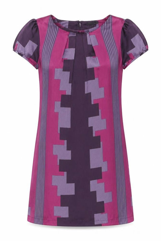 Next Women Purple Geometric Shift Dress Size 10 Short Sleeve