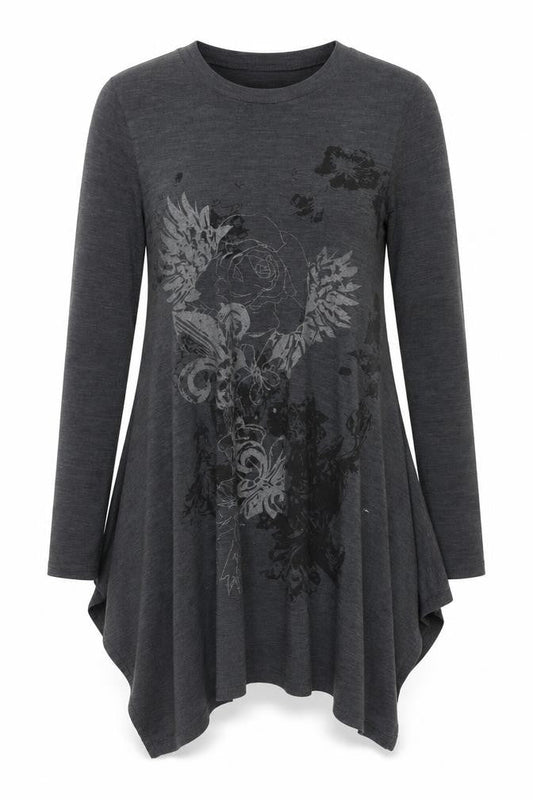 Izabel London Women's Grey Floral Swing Dress Size S Long Sleeve