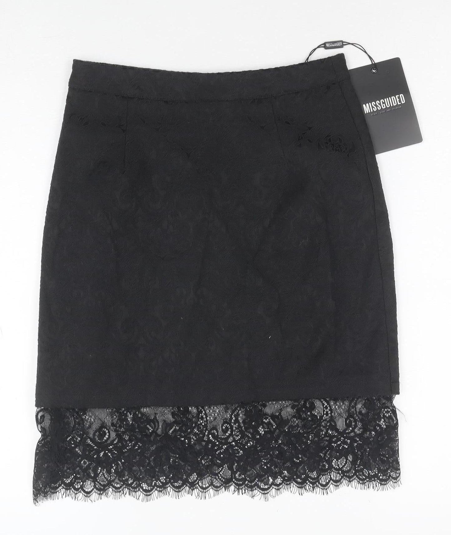 Missguided Women's Black Lace Hem Pencil Skirt Size 6