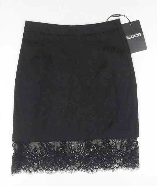 Missguided Women's Black Lace Hem Pencil Skirt Size 6
