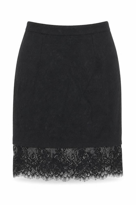 Front view of Missguided Women's Black Lace Hem Pencil Skirt, size 6