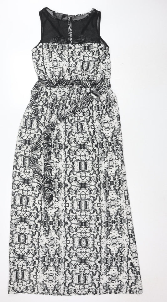 Dorothy Perkins Women Black Floral Maxi Dress Size 10 Sleeveless V-Neck
