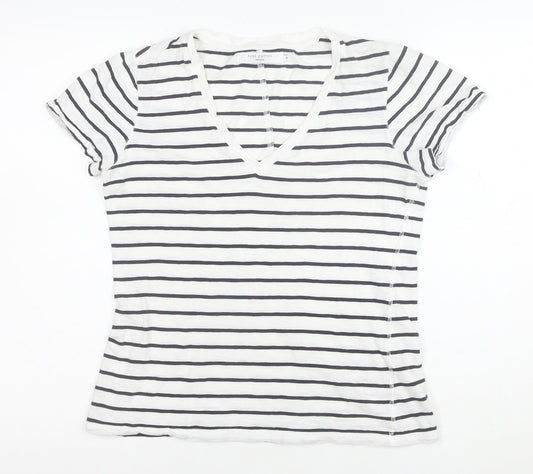 John Lewis Women’s White Striped Cotton V-Neck Short Sleeve T-Shirt Size 10