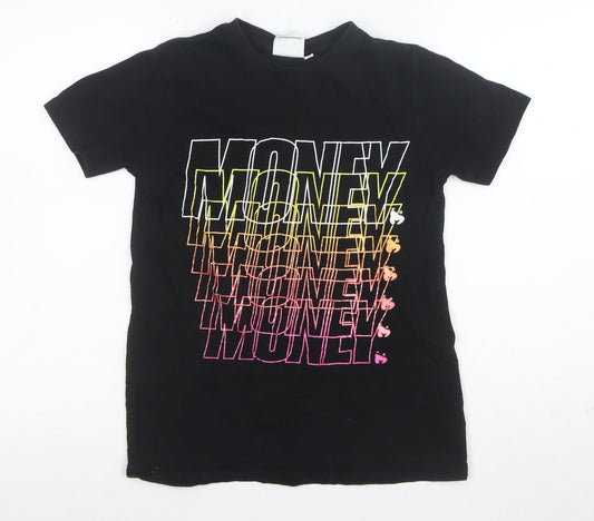 Money Boys Black Graphic Print T-Shirt 11-12 Years Short Sleeve Cotton