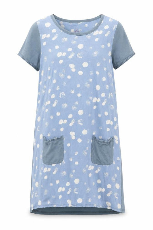 White Stuff Women’s Blue Polka Dot Jersey Shift Dress Size 14
