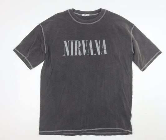 Topshop Women’s Grey Nirvana Graphic Cotton T-Shirt Size L