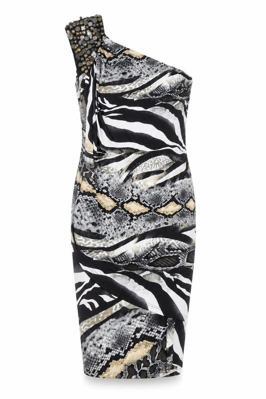 Ko-Tee Women’s Multicoloured Animal Print One Shoulder Bodycon Dress Size M