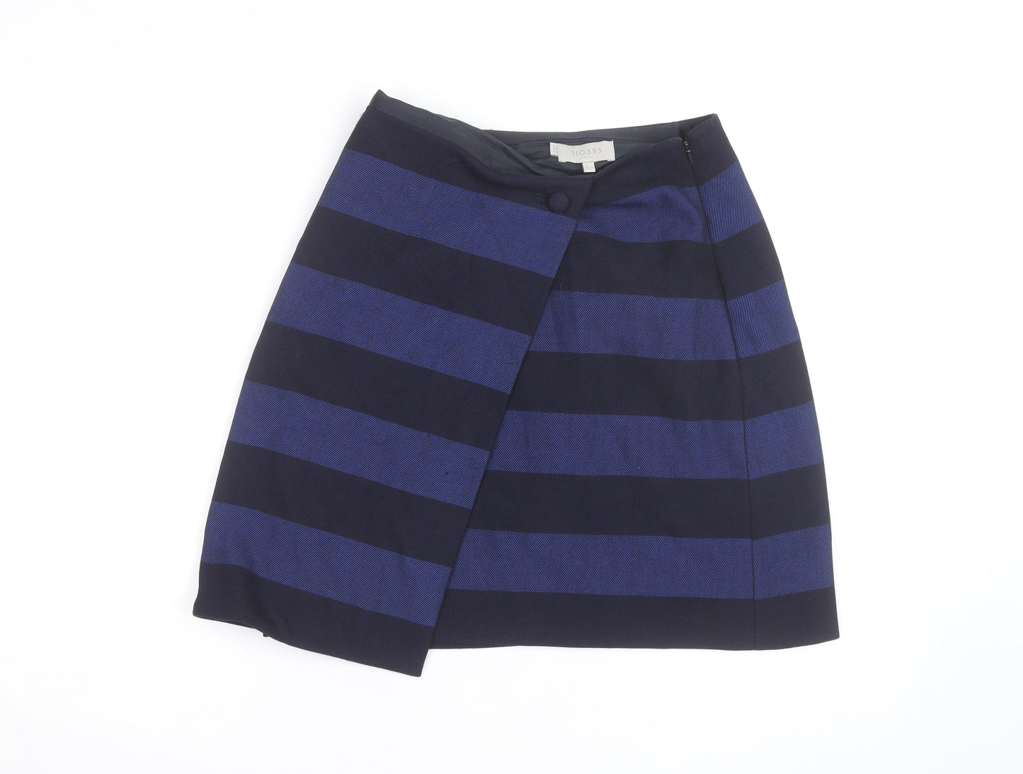 Hobbs Women Blue Striped Wool Wrap Short Skirt Size 12