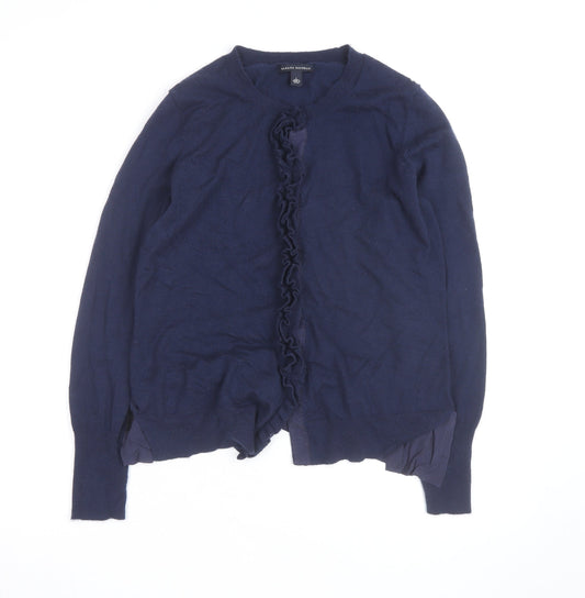 Banana Republic Women's Blue Merino Wool Cardigan L Ruffle Trim