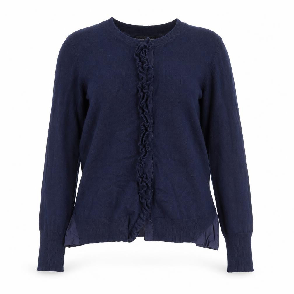 Banana Republic Women's Blue Merino Wool Cardigan L Ruffle Trim