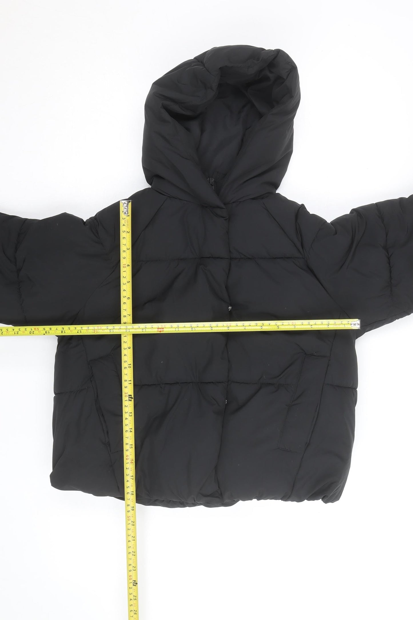 ZARA Girls Black Puffer Jacket 9-10 Years Hooded Winter Coat