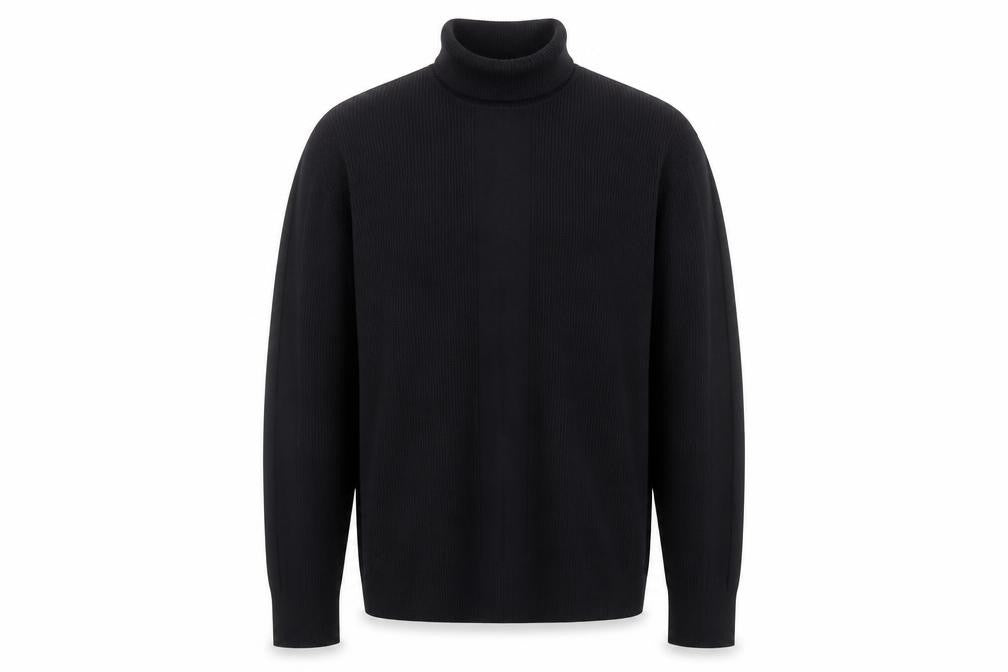 Gene Meyer Men's Black Wool Roll Neck Jumper Size L