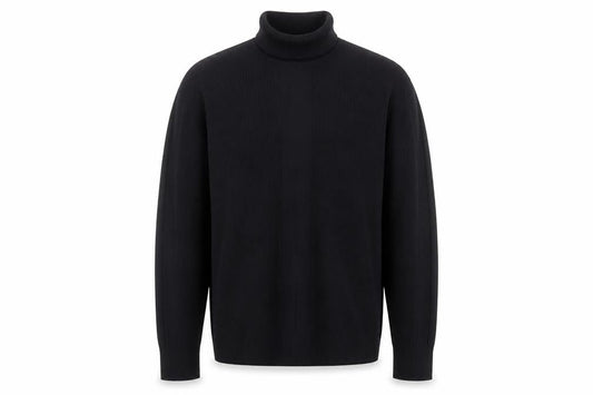 Gene Meyer Men's Black Wool Roll Neck Jumper Size L