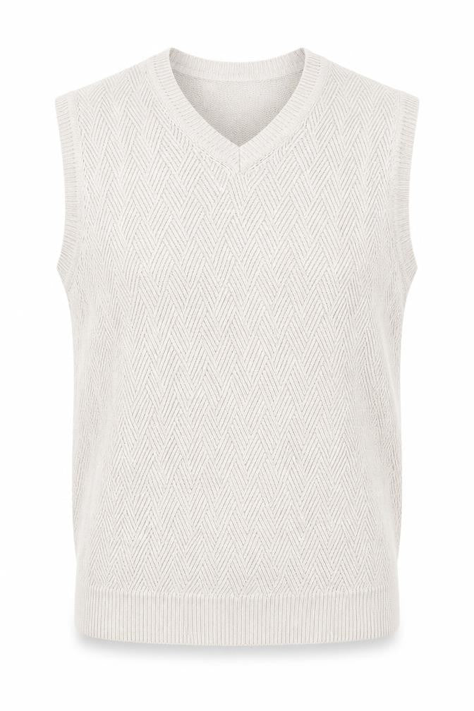 St. John’s Bay Men Beige Knit Cotton V-Neck Sleeveless Vest L