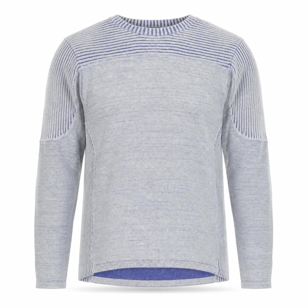 Nevada Men's Grey Cotton Crew Neck Striped Jumper M