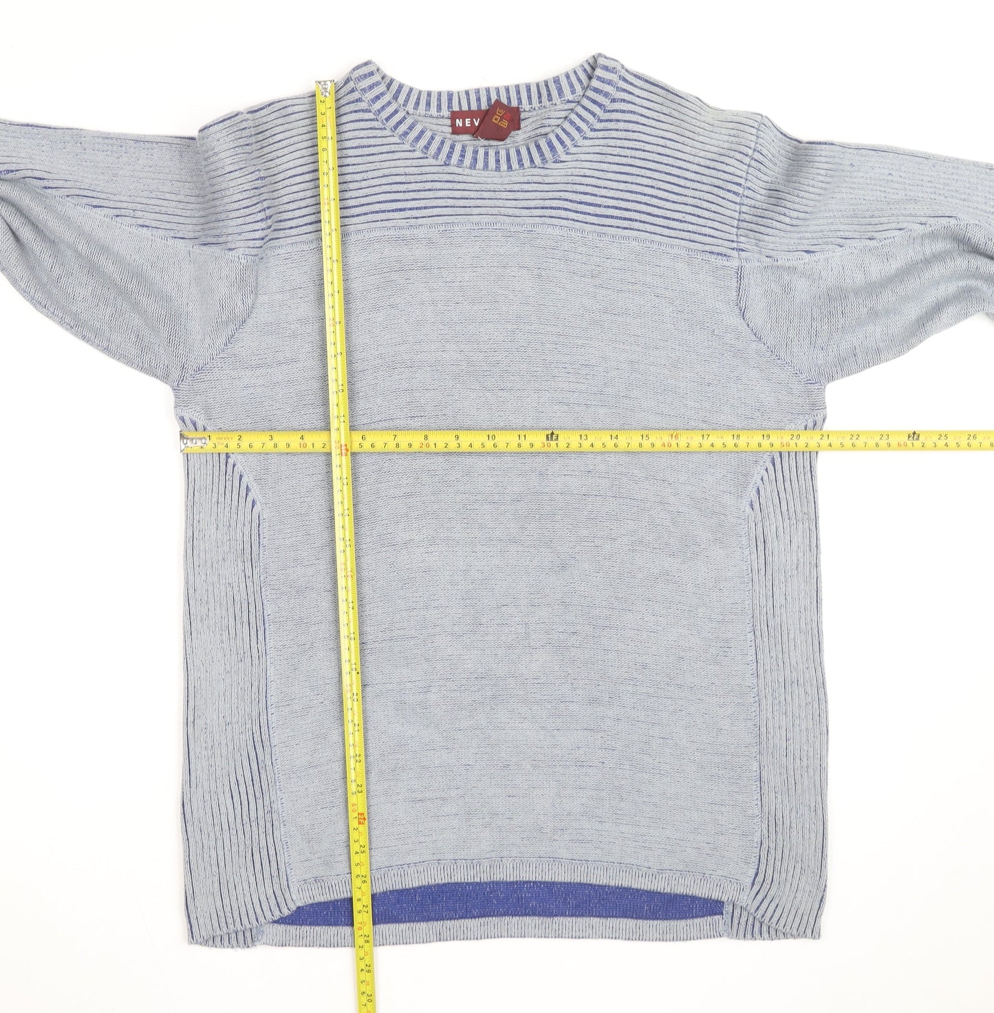 Nevada Men's Grey Cotton Crew Neck Striped Jumper M