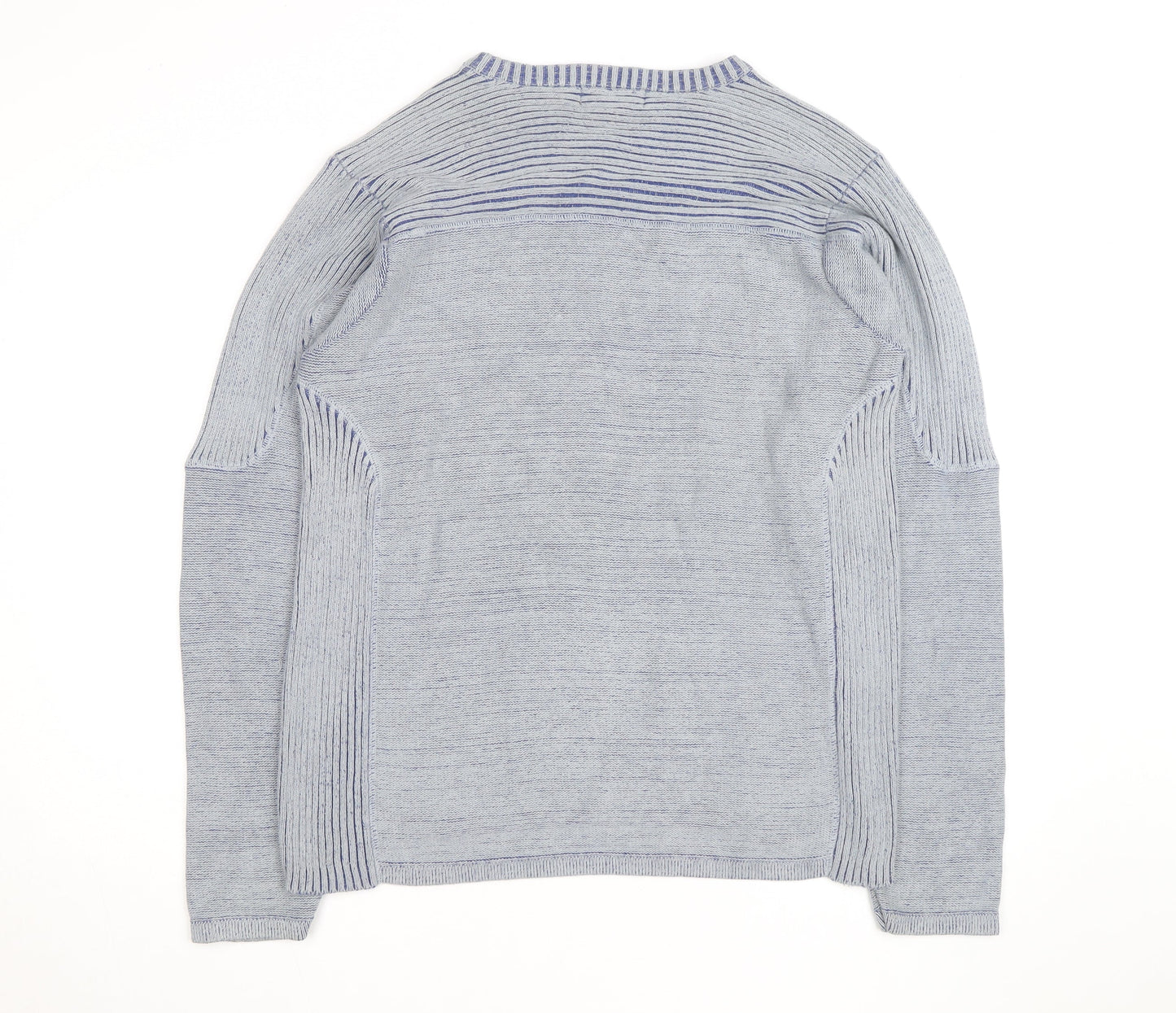 Nevada Men's Grey Cotton Crew Neck Striped Jumper M
