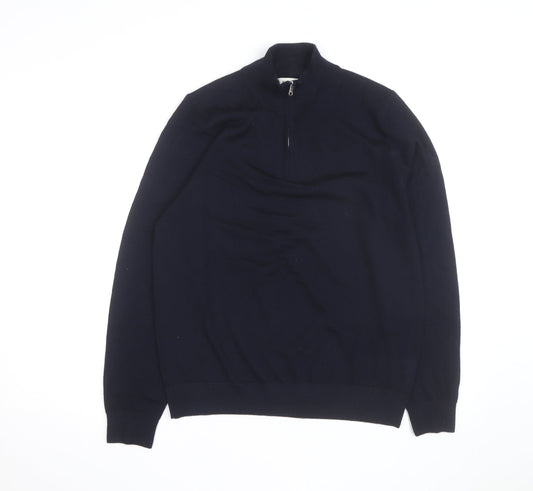 Marks and Spencer Autograph Mens Blue Merino Wool Half Zip Jumper M