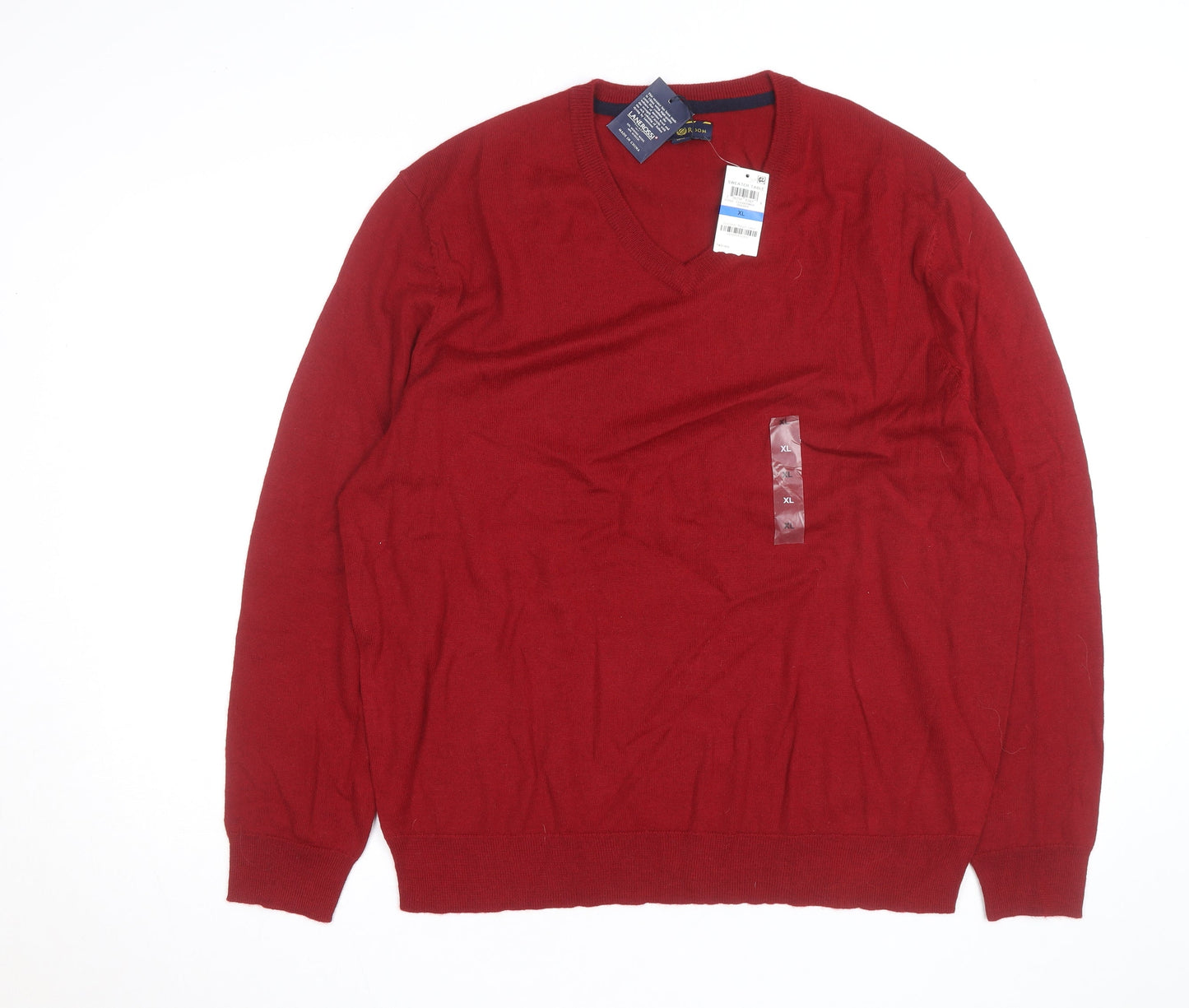 Club Room Men's Red Merino Wool Blend V-Neck Jumper XL
