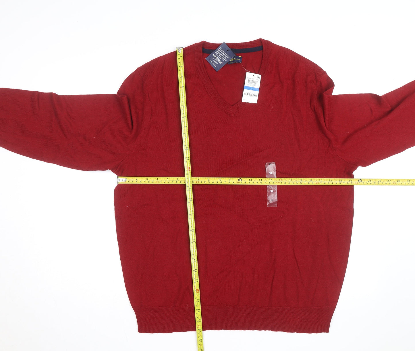 Club Room Men's Red Merino Wool Blend V-Neck Jumper XL