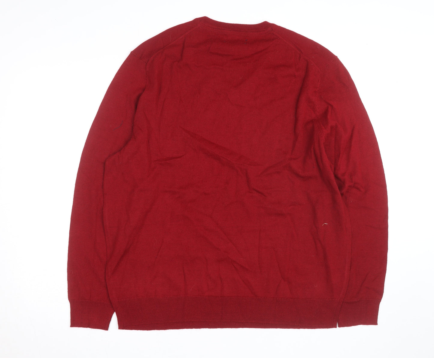 Club Room Men's Red Merino Wool Blend V-Neck Jumper XL