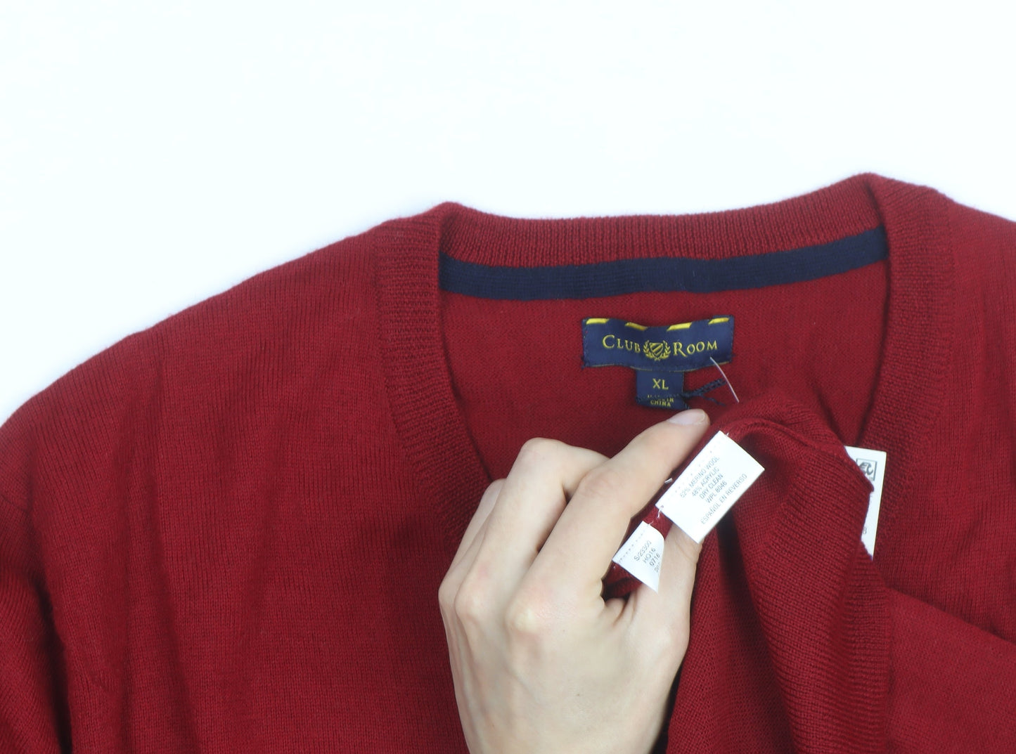 Club Room Men's Red Merino Wool Blend V-Neck Jumper XL