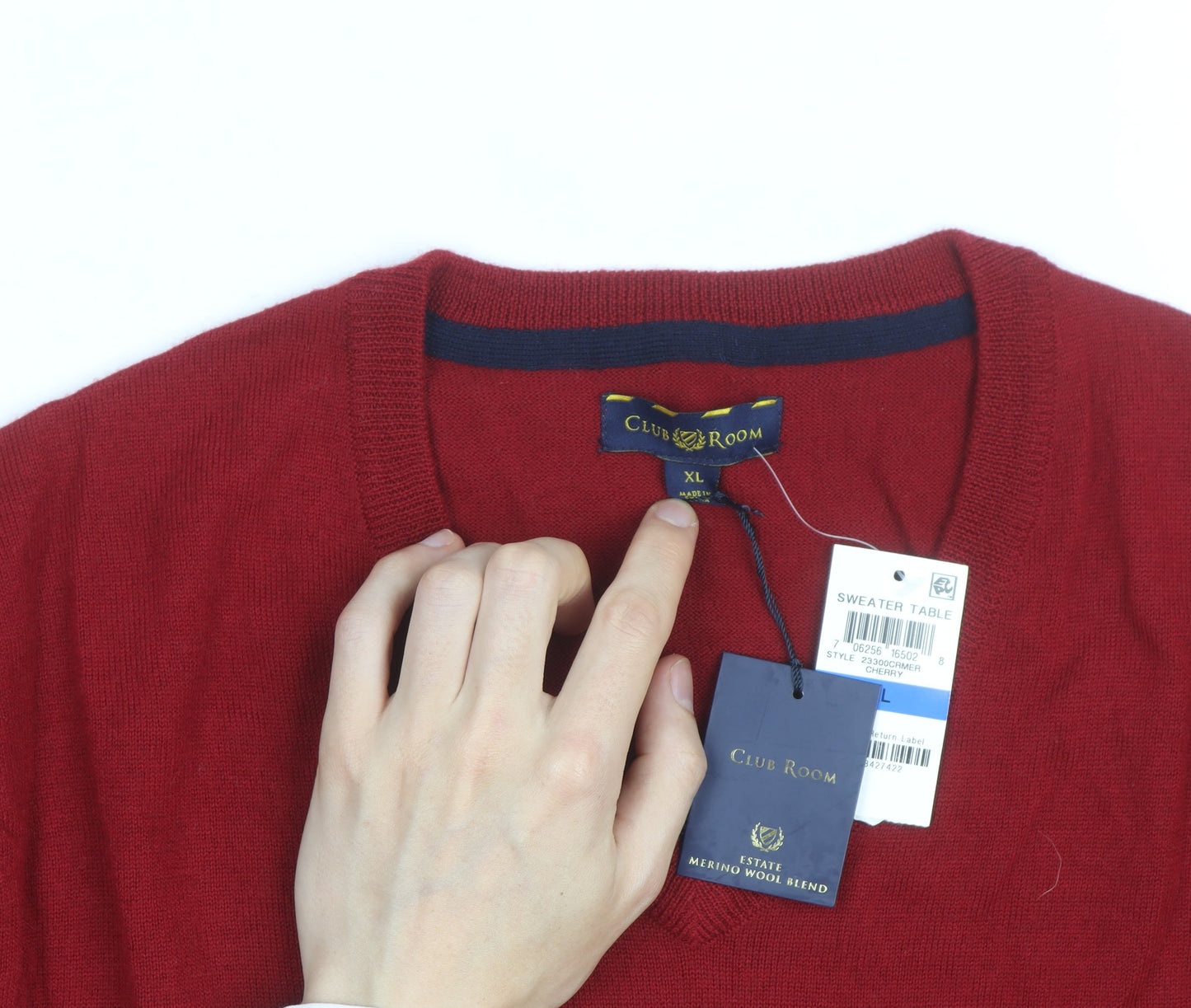 Club Room Men's Red Merino Wool Blend V-Neck Jumper XL