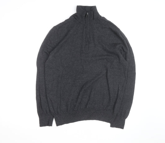 Gap Men's Grey Extra Fine Merino Wool Half Zip Jumper XL