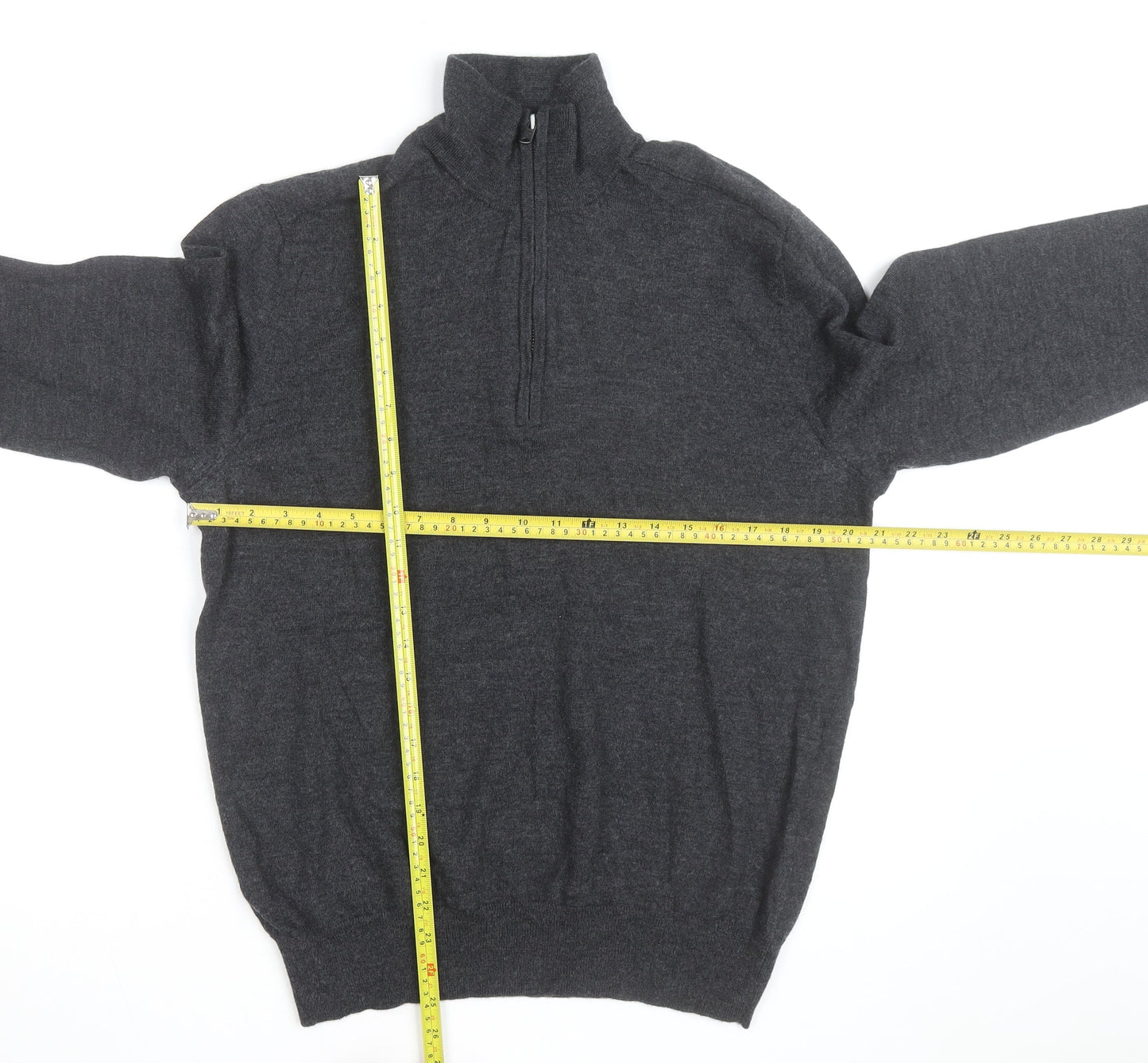 Gap Men's Grey Extra Fine Merino Wool Half Zip Jumper XL