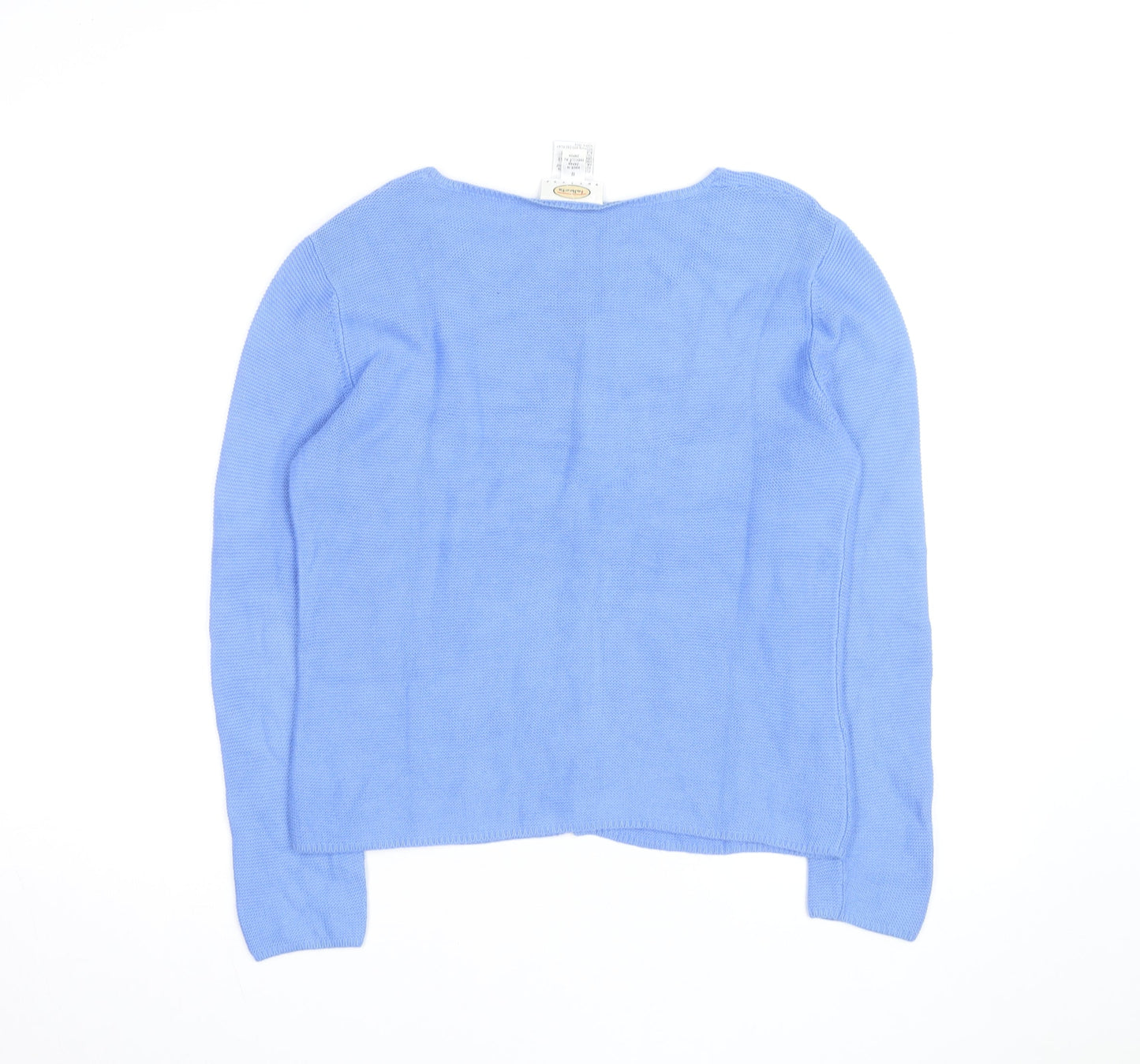 Talbots Petites Blue Cotton Blend Scoop Neck Button Cardigan S