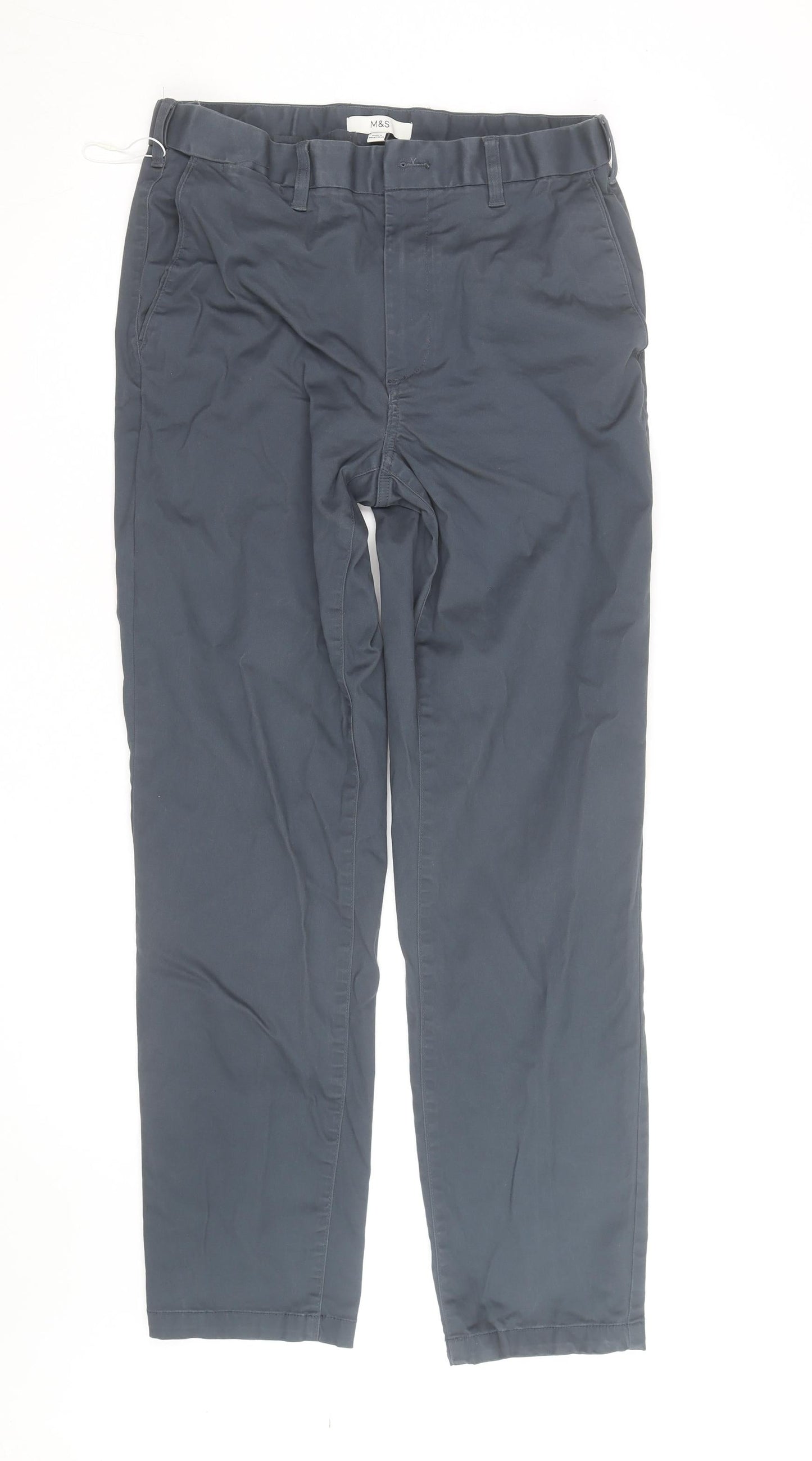 Marks and Spencer Mens Blue Chino Trousers 32W 33L Cotton Blend
