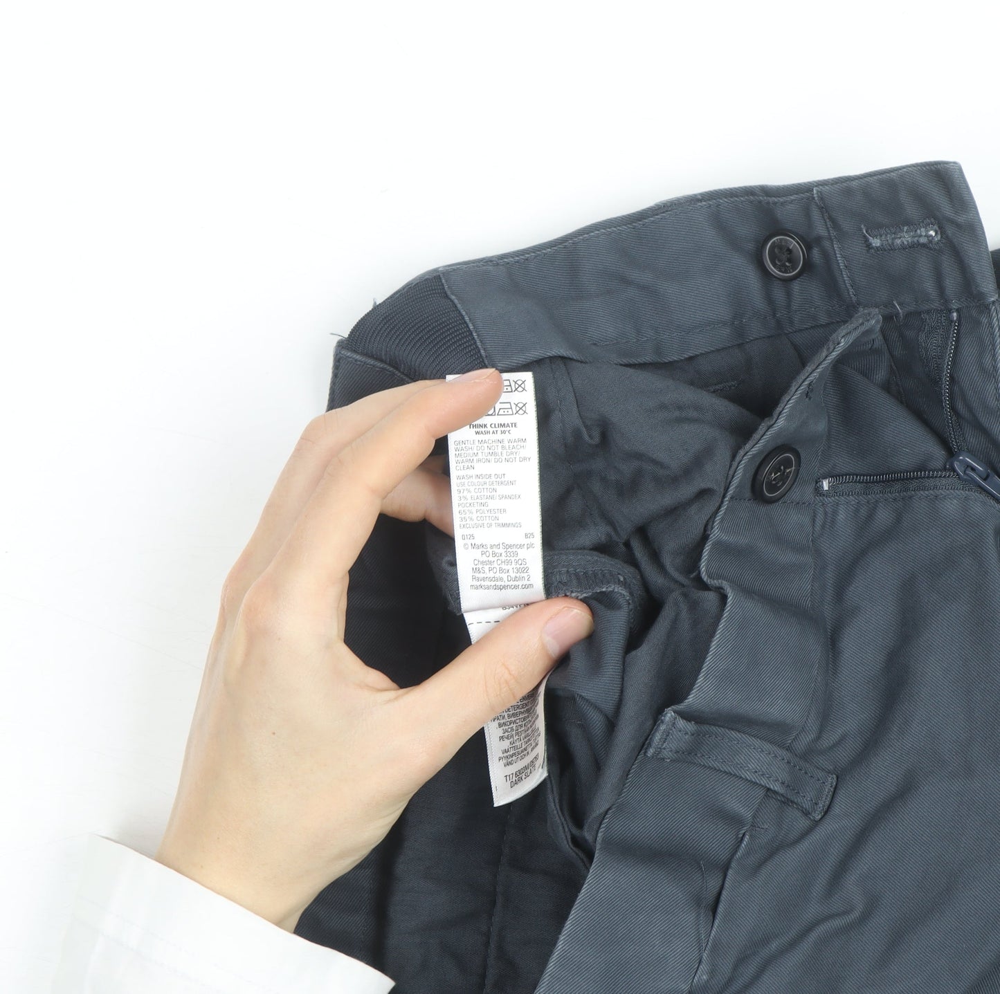 Marks and Spencer Mens Blue Chino Trousers 32W 33L Cotton Blend