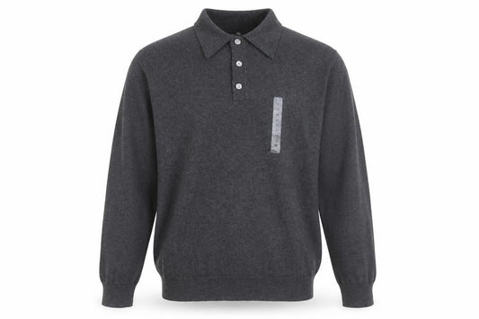 Cambridge Classics Men's Grey Collared Long Sleeve Cotton Blend Polo M