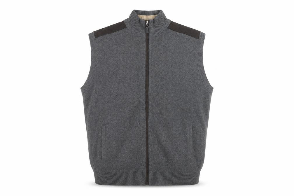 Roundtree & Yorke Men’s Grey Cotton Full Zip Sleeveless Knit Vest L