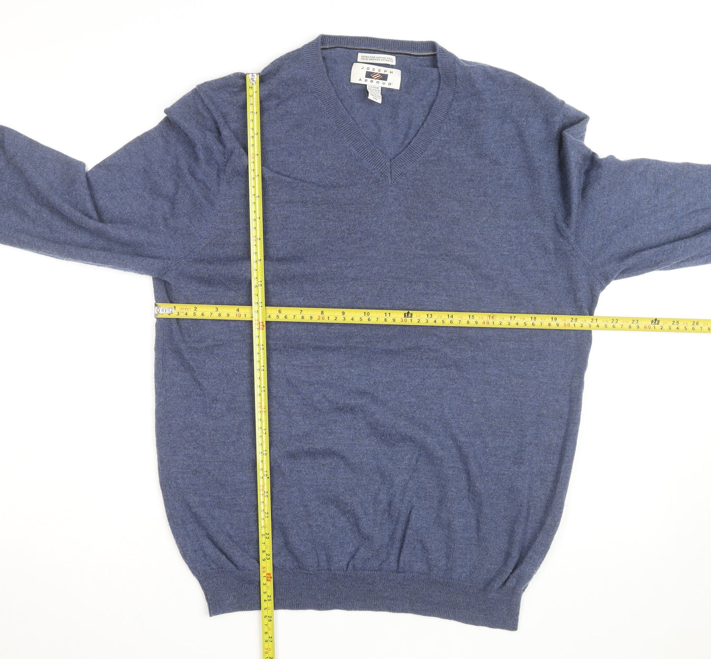 Joseph Abboud Men's Blue V-Neck Merino Wool Jumper Size L