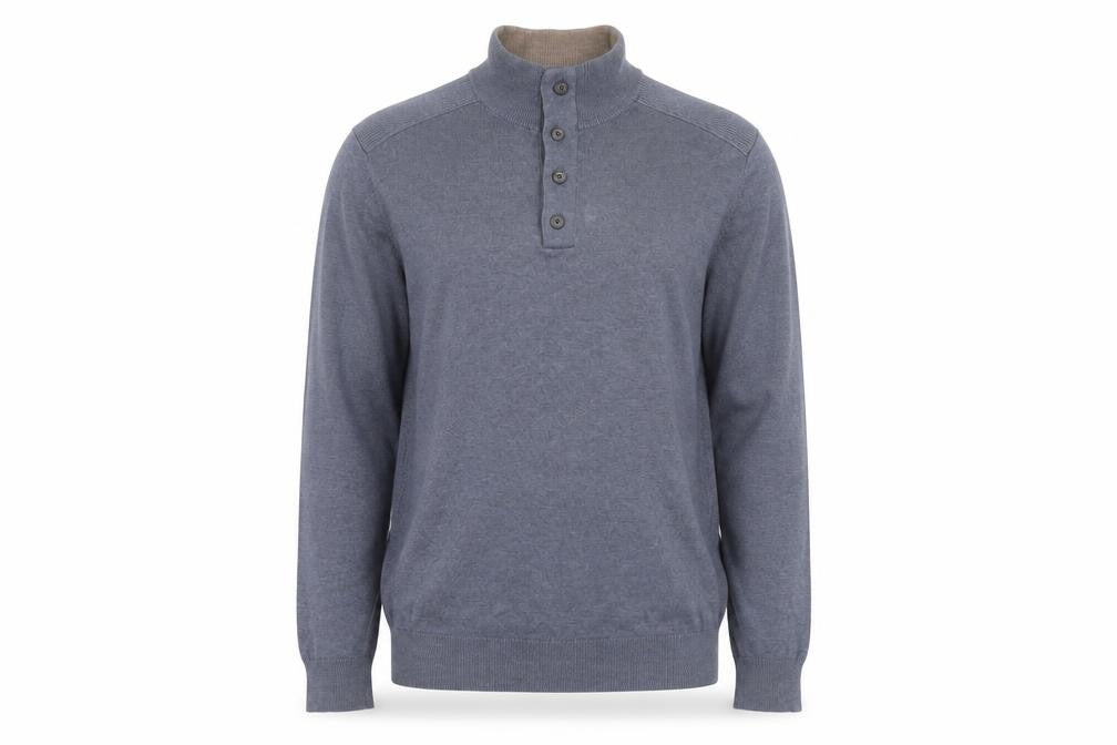 Front view of Massimo Dutti Men's Blue Henley Jumper, size L, Cotton Cashmere