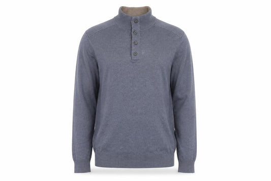 Massimo Dutti Men's Blue Henley Jumper Size L Cotton Cashmere