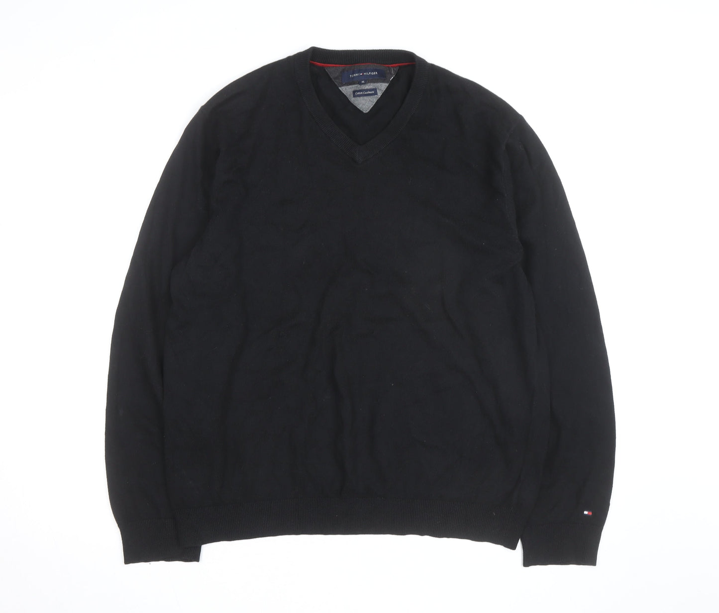 Tommy Hilfiger Men’s Black XL V-Neck Cotton Cashmere Jumper
