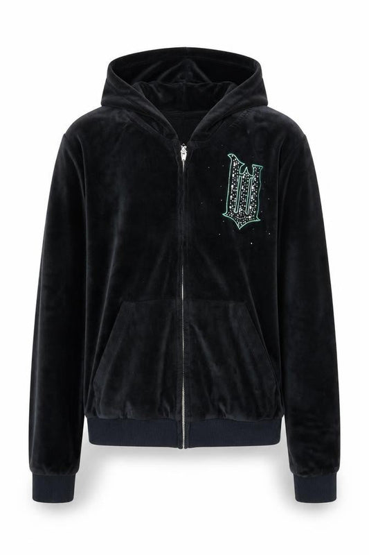 Wicked Girls Black Velour Rhinestone Full Zip Hoodie 12-13 Years