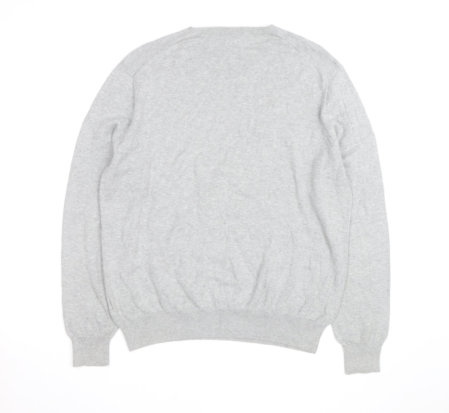 J.Crew Mens Grey Cotton V-Neck Jumper XL Classic Knit Pullover